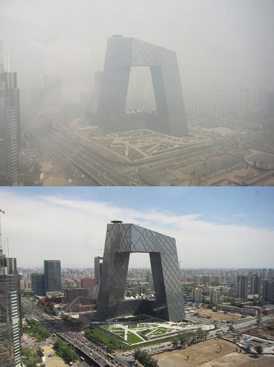 Beijing met en zonder smog